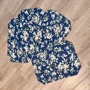 Set Of 4 Flowers Double‎ Sided Cotton Fabric Placemats- NEW